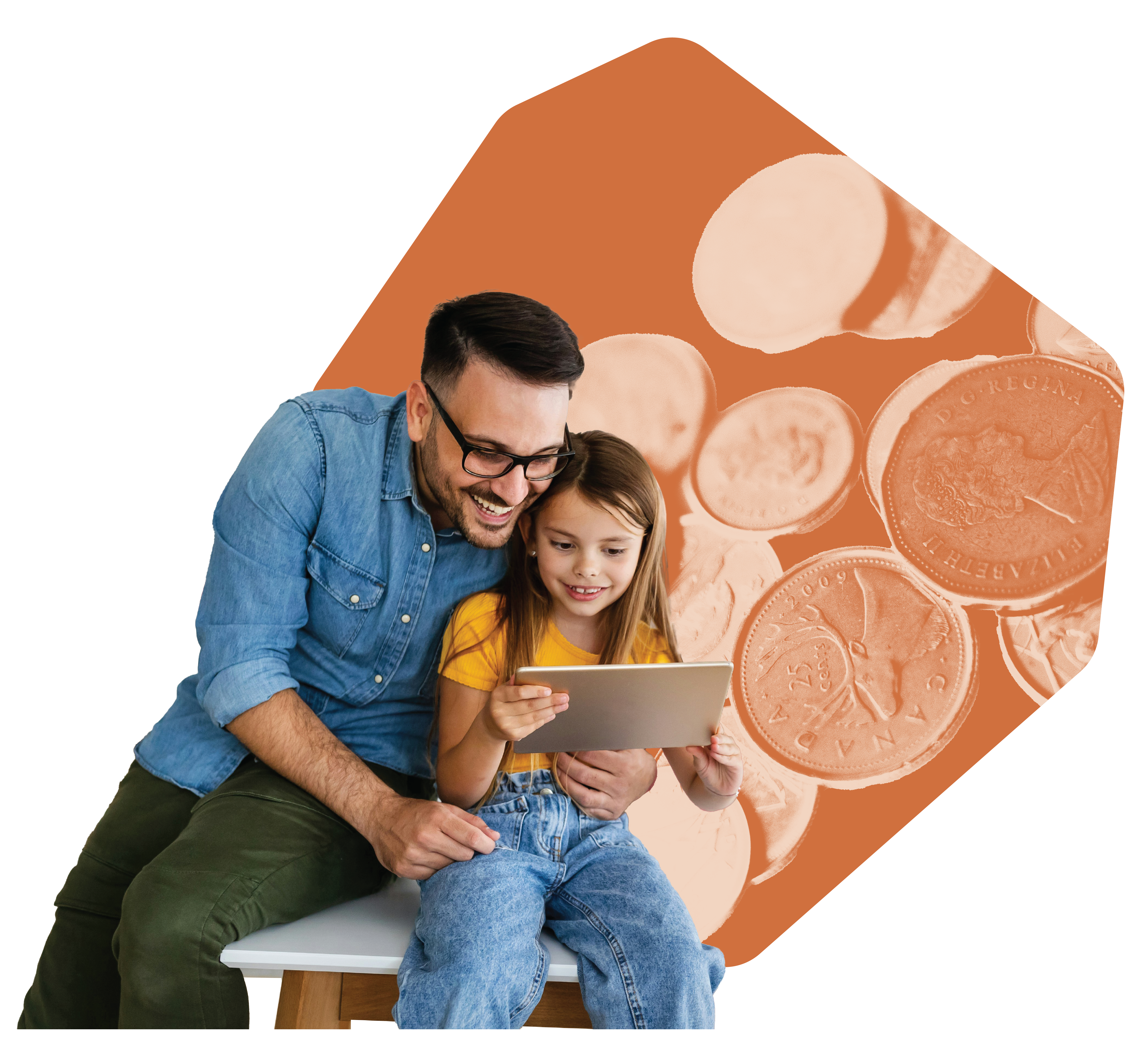 Father and daughter graphic with orange